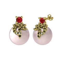 Garnet, peridot ve pembe inci 8 ayar altın küpe