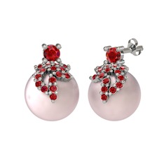Afra İnci Küpe - Garnet ve pembe inci 14 ayar beyaz altın küpe #el7jez