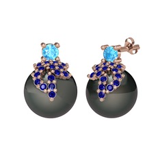 Afra İnci Küpe - Akuamarin, lab safir ve siyah inci 8 ayar rose altın küpe #essg25