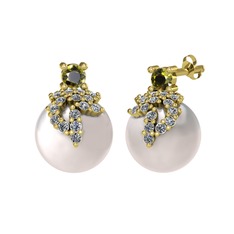 Afra İnci Küpe - Peridot, pırlanta ve inci 8 ayar altın küpe (0.352 karat) #f9bogh