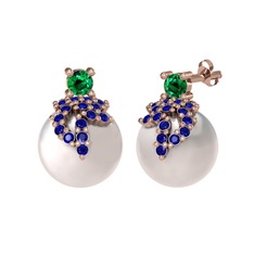 Afra İnci Küpe - Yeşil kuvars, lab safir ve inci 14 ayar rose altın küpe #fj82tw