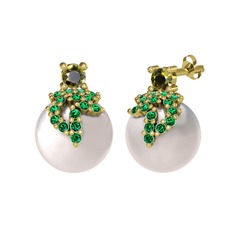 Afra İnci Küpe - Peridot, yeşil kuvars ve inci 14 ayar altın küpe #fl7l13