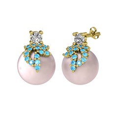 Afra İnci Küpe - Swarovski, akuamarin ve pembe inci 925 ayar altın kaplama gümüş küpe #fog9ry