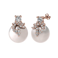 Swarovski, beyaz zirkon ve inci 18 ayar rose altın küpe