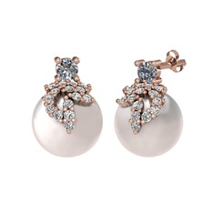 Afra İnci Küpe - Pırlanta, swarovski ve inci 18 ayar rose altın küpe (0.22 karat) #ggd6id