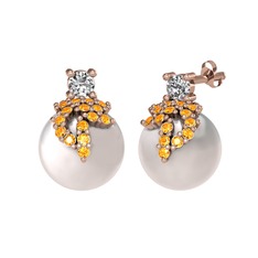 Afra İnci Küpe - Beyaz zirkon, sitrin ve inci 14 ayar rose altın küpe #gok8ev