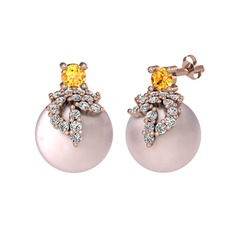 Afra İnci Küpe - Sitrin, swarovski ve pembe inci 925 ayar rose altın kaplama gümüş küpe #h7npc