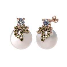 Afra İnci Küpe - Pırlanta, peridot ve inci 14 ayar rose altın küpe (0.22 karat) #hjicwd