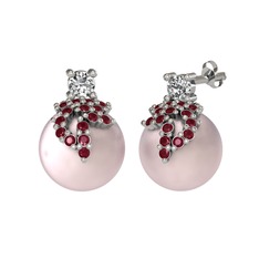 Afra İnci Küpe - Swarovski, kök yakut ve pembe inci 925 ayar gümüş küpe #hu37cc