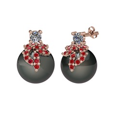 Afra İnci Küpe - Pırlanta, garnet ve siyah inci 18 ayar rose altın küpe (0.22 karat) #ilthet