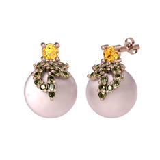 Afra İnci Küpe - Sitrin, peridot ve pembe inci 14 ayar rose altın küpe #jfjwhz