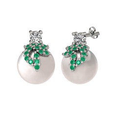 Afra İnci Küpe - Swarovski, kök zümrüt ve inci 8 ayar beyaz altın küpe #jfwets