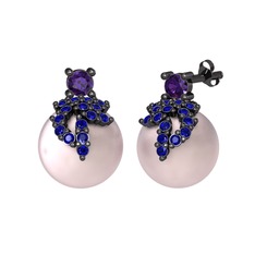 Afra İnci Küpe - Ametist, lab safir ve pembe inci 925 ayar siyah rodyum kaplama gümüş küpe #jkvco8