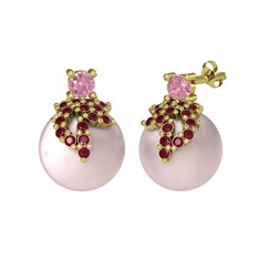 Afra İnci Küpe - Pembe kuvars, kök yakut ve pembe inci 925 ayar altın kaplama gümüş küpe #k4lvxe