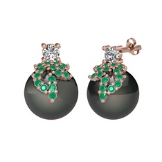 Afra İnci Küpe - Swarovski, kök zümrüt ve siyah inci 14 ayar rose altın küpe #kpejrt