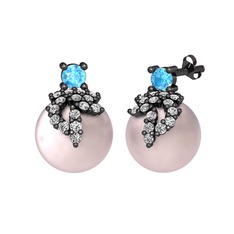 Afra İnci Küpe - Akuamarin, swarovski ve pembe inci 925 ayar siyah rodyum kaplama gümüş küpe #kzcbbj
