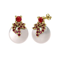 Afra İnci Küpe - Garnet, kök yakut ve inci 925 ayar altın kaplama gümüş küpe #lasv84