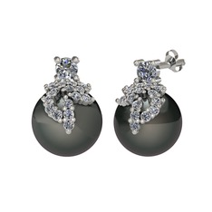 Afra İnci Küpe - Pırlanta ve siyah inci 14 ayar beyaz altın küpe (0.572 karat) #lntm46