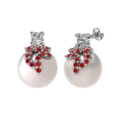 Afra İnci Küpe - Swarovski, garnet ve inci 14 ayar beyaz altın küpe #lycu3p
