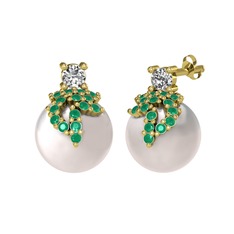 Afra İnci Küpe - Swarovski, kök zümrüt ve inci 925 ayar altın kaplama gümüş küpe #m3nqrf
