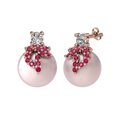 Afra İnci Küpe - Swarovski, rodolit garnet ve pembe inci 18 ayar rose altın küpe #mbenad