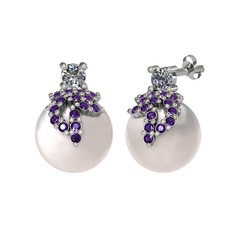 Afra İnci Küpe - Pırlanta, ametist ve inci 8 ayar beyaz altın küpe (0.22 karat) #ml2k2q