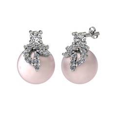 Swarovski, pırlanta ve pembe inci 14 ayar beyaz altın küpe (0.352 karat)