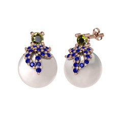 Afra İnci Küpe - Peridot, lab safir ve inci 18 ayar rose altın küpe #nseqzx