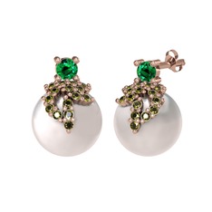 Afra İnci Küpe - Yeşil kuvars, peridot ve inci 14 ayar rose altın küpe #otdn9x