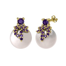 Afra İnci Küpe - Ametist ve inci 14 ayar altın küpe #ouo5t9