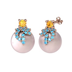 Afra İnci Küpe - Sitrin, akuamarin ve pembe inci 14 ayar rose altın küpe #oup5jj