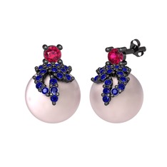 Afra İnci Küpe - Rodolit garnet, lab safir ve pembe inci 925 ayar siyah rodyum kaplama gümüş küpe #pzgzt8
