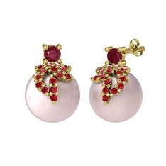 Afra İnci Küpe - Kök yakut, garnet ve pembe inci 18 ayar altın küpe #q06lxy