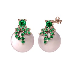 Afra İnci Küpe - Yeşil kuvars ve pembe inci 14 ayar rose altın küpe #q119oi