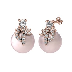 Afra İnci Küpe - Beyaz zirkon ve pembe inci 8 ayar rose altın küpe #q8cids