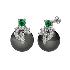 Afra İnci Küpe - Yeşil kuvars, swarovski ve siyah inci 925 ayar gümüş küpe #qg2x5i
