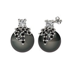 Swarovski, siyah zirkon ve siyah inci 18 ayar beyaz altın küpe