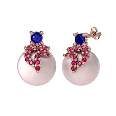 Afra İnci Küpe - Lab safir, rodolit garnet ve pembe inci 14 ayar rose altın küpe #rfpfmz