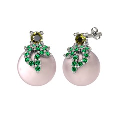 Afra İnci Küpe - Peridot, yeşil kuvars ve pembe inci 8 ayar beyaz altın küpe #rk6vzu