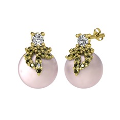 Afra İnci Küpe - Swarovski, peridot ve pembe inci 14 ayar altın küpe #rntlhs