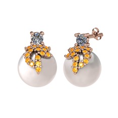 Afra İnci Küpe - Pırlanta, sitrin ve inci 8 ayar rose altın küpe (0.22 karat) #s1482o