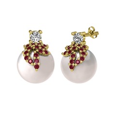Afra İnci Küpe - Swarovski, kök yakut ve inci 14 ayar altın küpe #s5ybrw