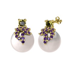 Afra İnci Küpe - Peridot, ametist ve inci 14 ayar altın küpe #svx0ld