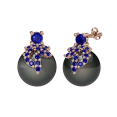 Lab safir ve siyah inci 18 ayar rose altın küpe