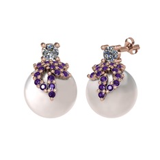 Afra İnci Küpe - Pırlanta, ametist ve inci 8 ayar rose altın küpe (0.22 karat) #ttpptl