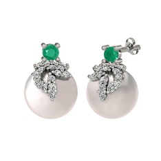 Kök zümrüt, swarovski ve inci 925 ayar gümüş küpe