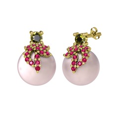 Afra İnci Küpe - Peridot, rodolit garnet ve pembe inci 18 ayar altın küpe #urju6u