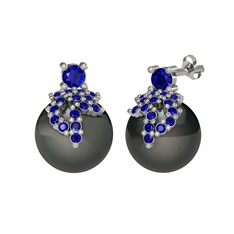 Afra İnci Küpe - Lab safir ve siyah inci 14 ayar beyaz altın küpe #uue1s2