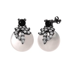 Afra İnci Küpe - Siyah zirkon, beyaz zirkon ve inci 925 ayar siyah rodyum kaplama gümüş küpe #vfaf6q