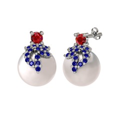 Afra İnci Küpe - Garnet, lab safir ve inci 18 ayar beyaz altın küpe #vlaecm